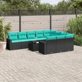 Set de sofás de jardín 11 pzas y cojines ratán sintético negro de , Conjuntos de jardín - Ref: Foro24-3219487, Precio: 827,25...