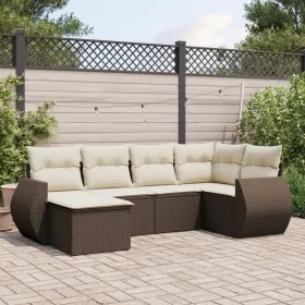 Set of 6-piece garden sofas and cushions synthetic rattan brown by , Modular outdoor sofas - Ref: Foro24-3221662, Price: 419,...