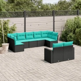 Set de sofás de jardín 9 pzas con cojines ratán sintético negro de , Conjuntos de jardín - Ref: Foro24-3219407, Precio: 710,6...