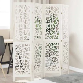 4-panel solid wood Paulownia white room divider by , Room dividers - Ref: Foro24-358737, Price: 98,55 €, Discount: %