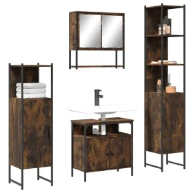 Set de muebles baño 4 pzas madera contrachapada roble ahumado de , Muebles de baño - Ref: Foro24-3214707, Precio: 232,33 €, D...