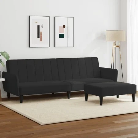 Sofá cama de 2 plazas con taburete terciopelo negro de , Sofás - Ref: Foro24-3216253, Precio: 346,89 €, Descuento: %