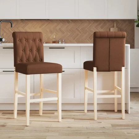 Taburetes altos 2 uds madera maciza de caucho y tela de , Taburetes de cocina - Ref: Foro24-4006217, Precio: 93,42 €, Descuen...