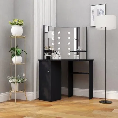 Tocador de esquina con LED negro 111x54x141,5 cm de vidaXL, Tocadores para dormitorios - Ref: Foro24-326534, Precio: 162,09 €...