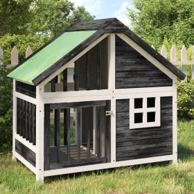 Caseta para perros madera maciza de pino gris 96x60,5x87 cm de , Casetas y cercados para perros - Ref: Foro24-172268, Precio:...