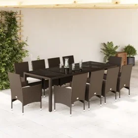 Set comedor jardín 11 pzas con cojines ratán PE vidrio marrón de , Conjuntos de jardín - Ref: Foro24-3278590, Precio: 847,05 ...