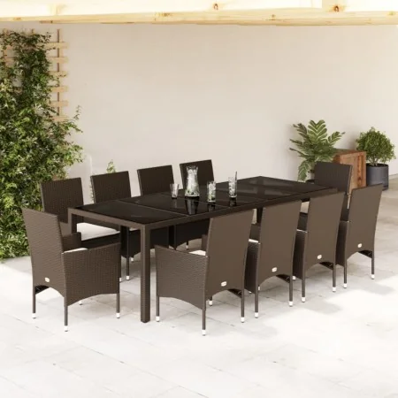 Set comedor jardín 11 pzas con cojines ratán PE vidrio marrón de , Conjuntos de jardín - Ref: Foro24-3278590, Precio: 847,05 ...