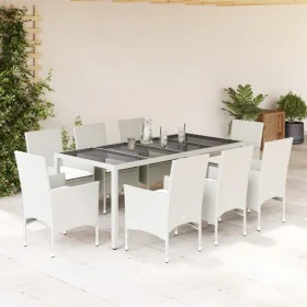 Garden dining set 9 pcs cushions synthetic rattan white glass by , Garden sets - Ref: Foro24-3278584, Price: 699,34 €, Discou...