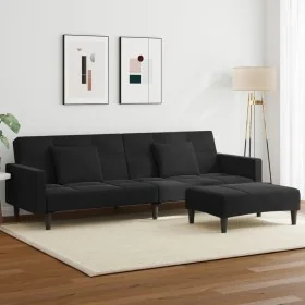 Sofá cama de 2 plazas con taburete terciopelo negro de , Sofás - Ref: Foro24-3258119, Precio: 328,30 €, Descuento: %
