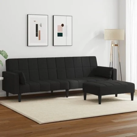 Sofá cama de 2 plazas con taburete tela negro de , Sofás - Ref: Foro24-3258125, Precio: 337,54 €, Descuento: %