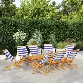 Sillas jardín reclinables 8 uds madera maciza tela azul blanco de , Sillas de jardín - Ref: Foro24-3214654, Precio: 417,34 €,...