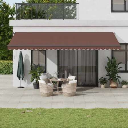 Toldo retráctil manual con luces LED marrón 600x300 cm de , Toldos - Ref: Foro24-3310222, Precio: 561,78 €, Descuento: %
