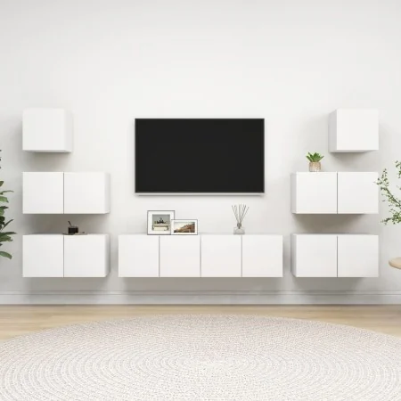 Set de mueble para TV de 8 piezas madera contrachapada blanco de , Muebles TV - Ref: Foro24-3078714, Precio: 224,47 €, Descue...