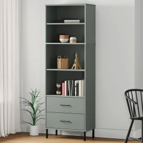 Librería con 2 cajones OSLO madera maciza gris 60x35x180 cm de , Librerías y estanterías - Ref: Foro24-351007, Precio: 200,16...