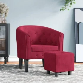 Sillón con taburete terciopelo rojo tinto de , Sillones - Ref: Foro24-356483, Precio: 169,48 €, Descuento: %