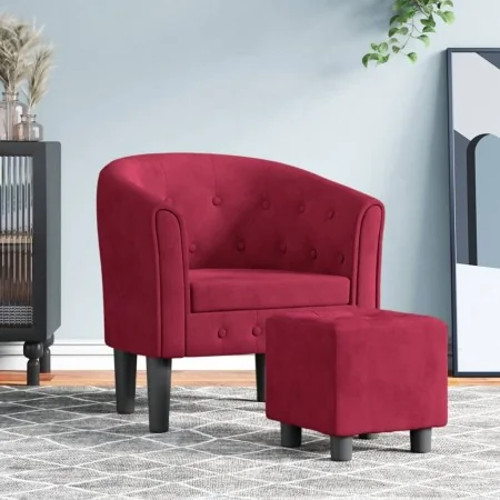 Armchair with stool red red velvet by , Armchairs - Ref: Foro24-356483, Price: 169,48 €, Discount: %