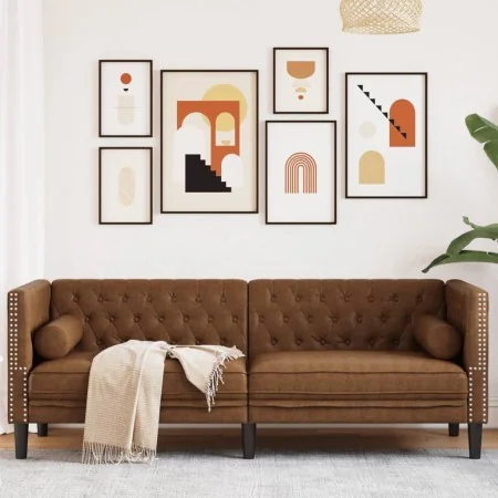 3-seater Chesterfield sofa in synthetic suede leather brown by , Sofas - Ref: Foro24-372702, Price: 362,31 €, Discount: %