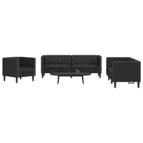 Juego de sofás Chesterfield 3 piezas cuero sintético negro de , Sofás - Ref: Foro24-3209267, Precio: 721,38 €, Descuento: %