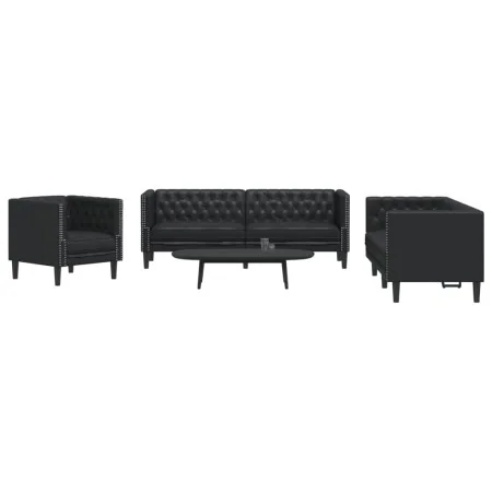 Chesterfield Sofagarnitur 3-teilig Kunstleder schwarz von , Sofas - Ref: Foro24-3209267, Preis: 721,38 €, Rabatt: %