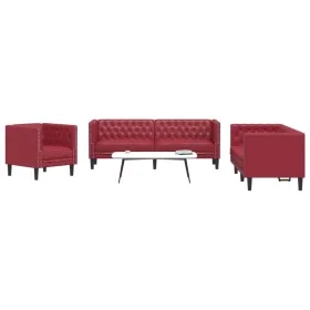 Juego de sofás Chesterfield 3 piezas cuero sintético rojo tinto de , Sofás - Ref: Foro24-3209271, Precio: 693,85 €, Descuento: %