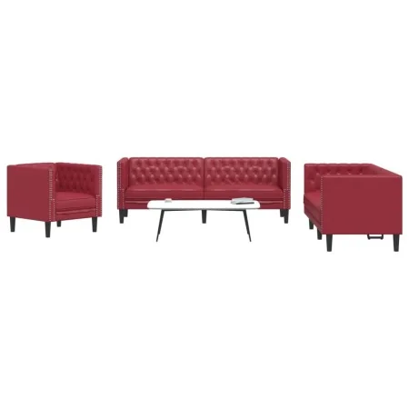 Juego de sofás Chesterfield 3 piezas cuero sintético rojo tinto de , Sofás - Ref: Foro24-3209271, Precio: 693,85 €, Descuento: %