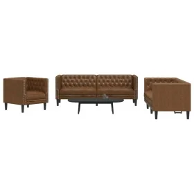 Juego de sofás Chesterfield 3 piezas cuero sintético marrón de , Sofás - Ref: Foro24-3209273, Precio: 764,15 €, Descuento: %