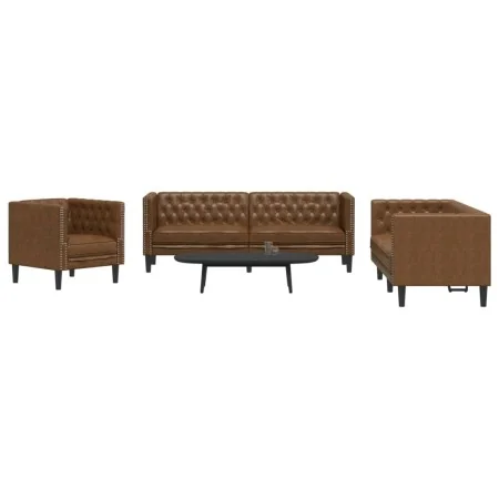 Chesterfield Sofa Set 3-teilig Kunstleder braun von , Sofas - Ref: Foro24-3209273, Preis: 764,15 €, Rabatt: %