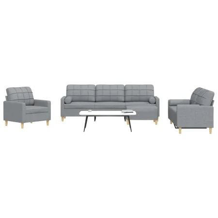 Juego de sofá 4 piezas con reposapiés y cojines tela gris claro de , Sofás - Ref: Foro24-3278311, Precio: 690,24 €, Descuento: %