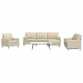 Juego de sofá 4 piezas con reposapiés y cojines tela crema de , Sofás - Ref: Foro24-3278313, Precio: 705,71 €, Descuento: %