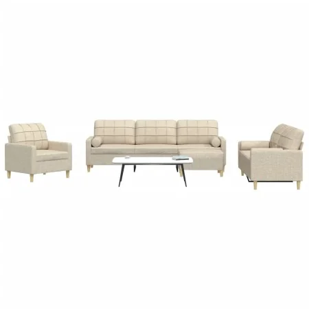 Juego de sofá 4 piezas con reposapiés y cojines tela crema de , Sofás - Ref: Foro24-3278313, Precio: 705,71 €, Descuento: %