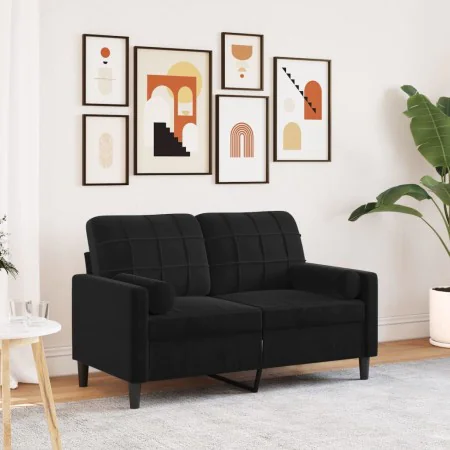 Sofá de 2 plazas con cojines terciopelo negro 120 cm by , Sofas - Ref: Foro24-3278214, Price: 246,60 €, Discount: %