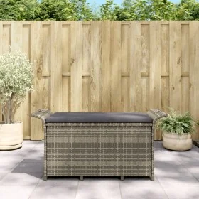 Banco de jardín con cojín ratán sintético gris 116x46x57 cm de , Bancos de jardín - Ref: Foro24-363421, Precio: 99,09 €, Desc...