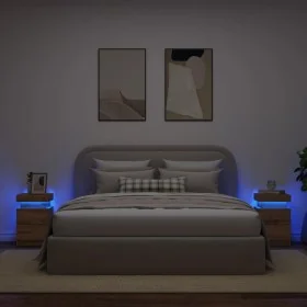 Mesitas noche con LED 2 uds madera roble artisian 35x39x55 cm de , Mesitas de noche - Ref: Foro24-857657, Precio: 127,85 €, D...