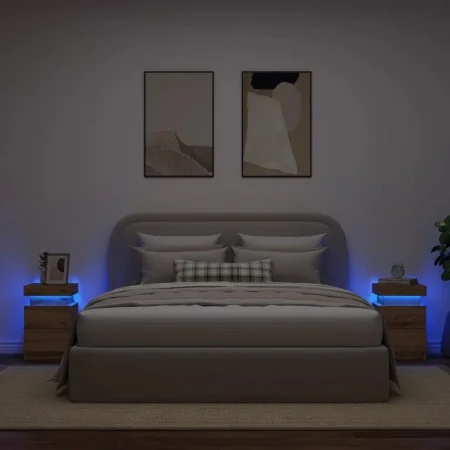 Mesitas noche con LED 2 uds madera roble artisian 35x39x55 cm de , Mesitas de noche - Ref: Foro24-857657, Precio: 127,85 €, D...