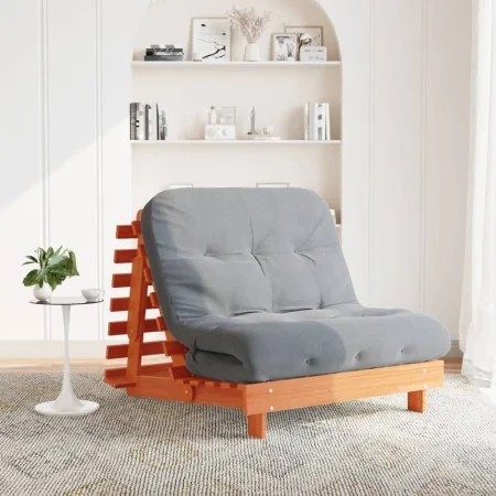 Futón sofá cama con colchón madera maciza marrón 100x206x11 cm de , Futones - Ref: Foro24-846768, Precio: 243,23 €, Descuento: %