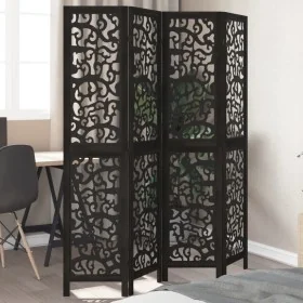 Biombo separador de 4 paneles madera maciza Paulownia negro by , Room dividers - Ref: Foro24-358754, Price: 107,73 €, Discoun...
