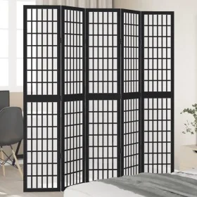 Biombo separador de 5 paneles madera maciza Paulownia negro by , Room dividers - Ref: Foro24-358775, Price: 149,42 €, Discoun...