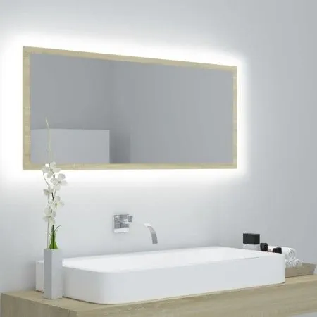 Espejo de baño LED acrílico color roble Sonoma 100x8,5x37 cm de vidaXL, Tocadores de baño - Ref: Foro24-804943, Precio: 54,23...