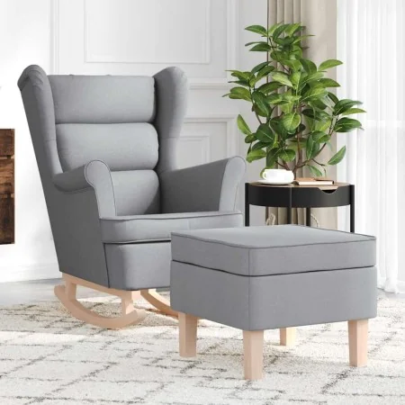 Sillón mecedora con taburete tela gris claro de , Sillones - Ref: Foro24-3307997, Precio: 280,62 €, Descuento: %