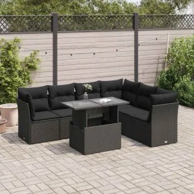 Set de sofás de jardín 7 pzas con cojines ratán sintético negro de , Conjuntos de jardín - Ref: Foro24-3326166, Precio: 479,2...