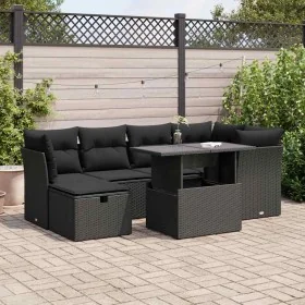 Set de sofás de jardín 7 pzas con cojines ratán sintético negro de , Conjuntos de jardín - Ref: Foro24-3327775, Precio: 495,9...