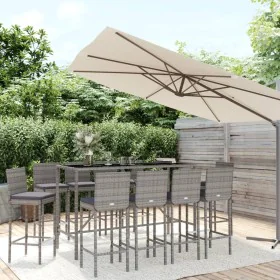 Mesa y taburetes altos jardín 11 piezas y cojines ratán PE gris de , Conjuntos de jardín - Ref: Foro24-3187650, Precio: 672,6...