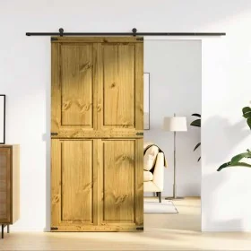 Puerta de granero CORONA madera maciza pino 100x210 cm de , Puertas - Ref: Foro24-4103418, Precio: 244,61 €, Descuento: %