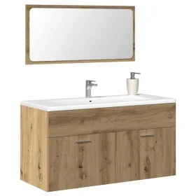 Mueble de baño con espejo de madera ingeniería roble artesanal de , Muebles de baño - Ref: Foro24-856382, Precio: 92,12 €, De...