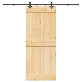 Puerta corredera con herrajes madera maciza de pino 85x210 cm de , Puertas - Ref: Foro24-3332684, Precio: 180,42 €, Descuento: %