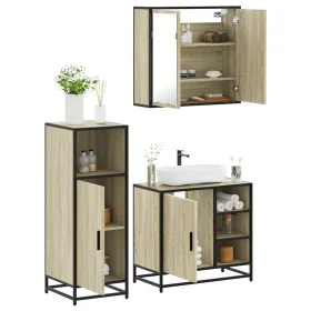 Set de muebles de baño 3 pzas madera contrachapada roble Sonoma de , Muebles de baño - Ref: Foro24-3300966, Precio: 208,40 €,...