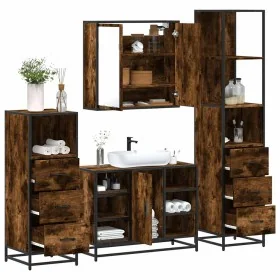Set de muebles baño 4 pzas madera contrachapada roble ahumado de , Muebles de baño - Ref: Foro24-3301272, Precio: 312,16 €, D...