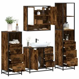 Set de muebles baño 4 pzas madera contrachapada roble ahumado de , Muebles de baño - Ref: Foro24-3301287, Precio: 328,21 €, D...