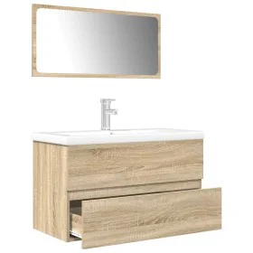 Set de muebles de baño 3 pzas madera contrachapada roble Sonoma de , Muebles de baño - Ref: Foro24-3325043, Precio: 235,60 €,...
