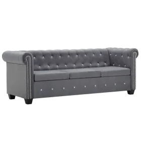 Sofá chesterfield de 3 plazas de terciopelo 199x75x72 cm gris de , Sofás - Ref: Foro24-247144, Precio: 692,27 €, Descuento: %